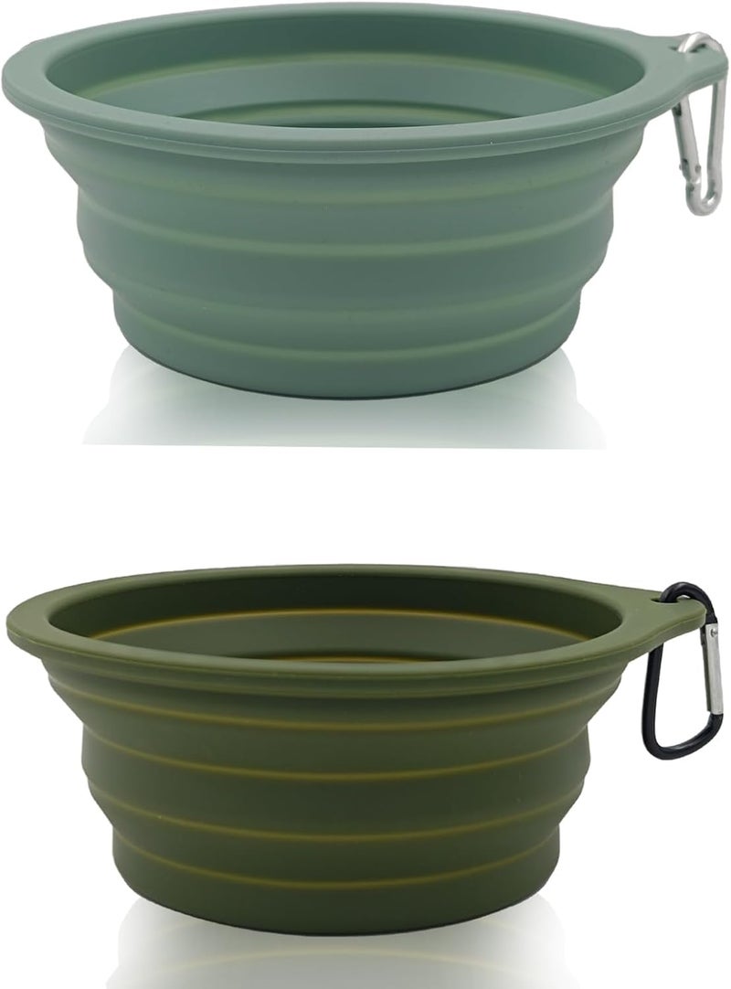 KlerRoem 2 Pack Collapsible Dog Travel Bowls (21oz/600ml), 100% Food Grade Silicone Integrated Molding, No Plastic Rim, Portable Pet Feeding Watering Dishes for Outdoors with Clasp, BPA Free - Image 1